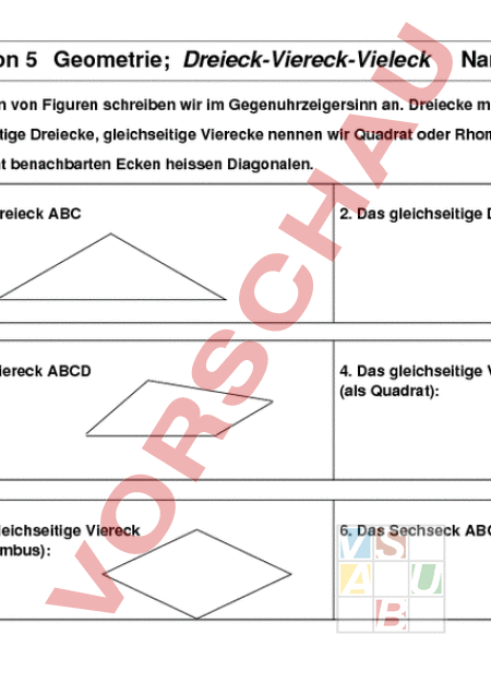 Arbeitsblatt: Dreieck-Viereck-Vieleck - Geometrie - Flächen