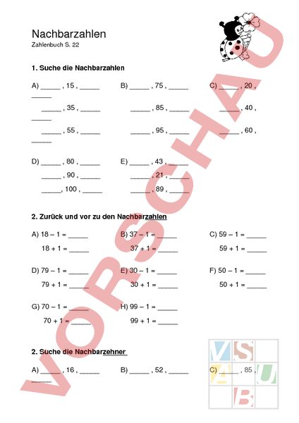 Arbeitsblatt: Nachbarzahlen - Mathematik - Anderes Thema