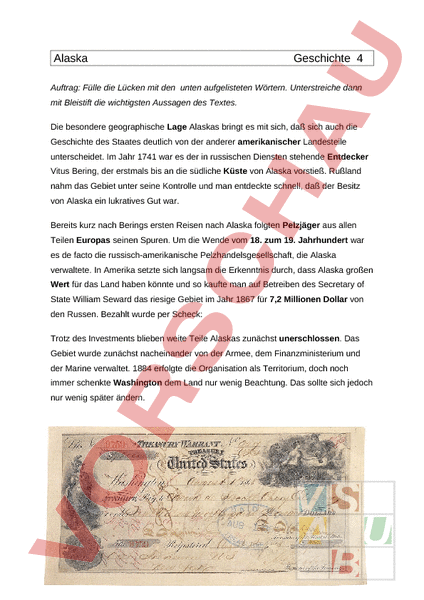 Arbeitsblatt Geschichte Alaskas Geschichte Anderes Thema