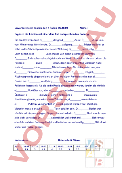 Arbeitsblatt: 4 Fälle - Deutsch - Grammatik