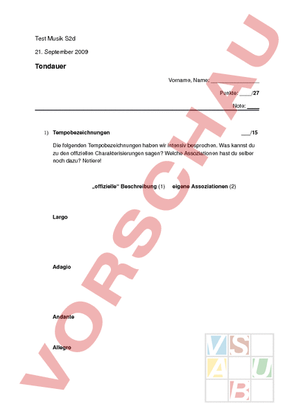 Arbeitsblatt TondauerMusiktest Musik Musiktheorie / Noten