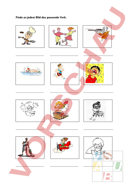 Arbeitsblatt: Finde zu jedem Bild das passende Verb - Deutsch - Grammatik