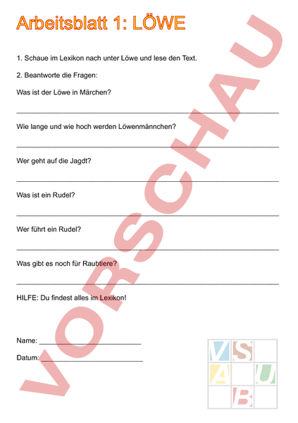 Arbeitsblatt: Löwe - Deutsch - Wortschatz