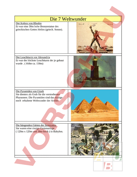 Arbeitsblatt: die 7 Weltwunder (log4) - Geschichte - Anderes Thema