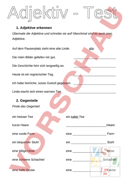 Arbeitsblatt: Adjektiv - Test - Deutsch - Grammatik