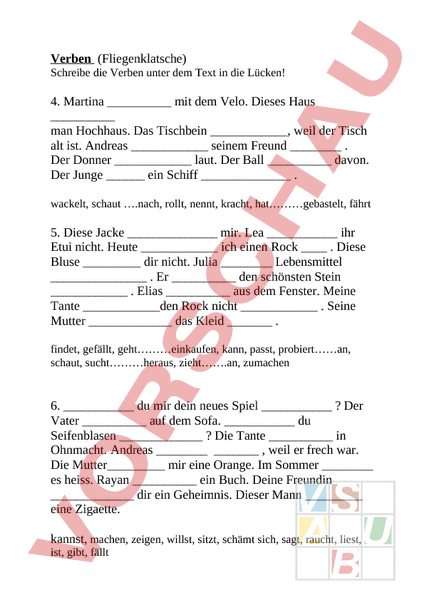 Arbeitsblatt: Verben Lückentext - Deutsch - Textverständnis