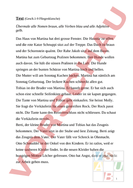 Text Nomen Arbeitsblatt: Nomen, Verben, Adjektive - Deutsch - Grammatik