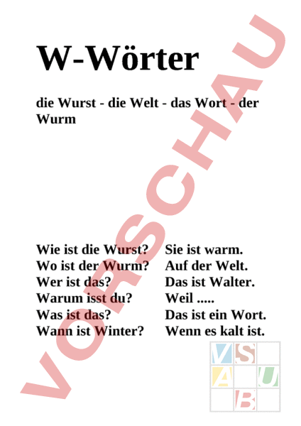Arbeitsblatt: W-Wörter - Deutsch - DaZ