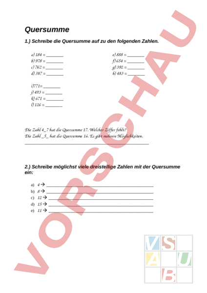Quersumme 15 Quersumme 15