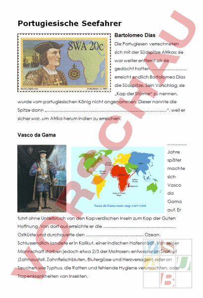 Arbeitsblatt: Portugiesische Seefahrer - Geschichte - Neuzeit