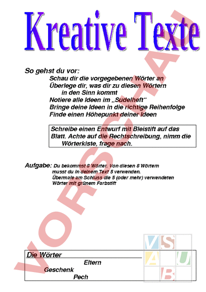 Arbeitsblatt: Kreative Texte - Deutsch - Texte schreiben