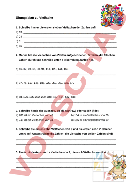 Arbeitsblatt Vielfache Mathematik Anderes Thema