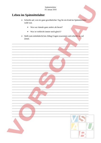 Arbeitsblatt: Leben im Spätmittelalter - Geschichte - Mittelalter