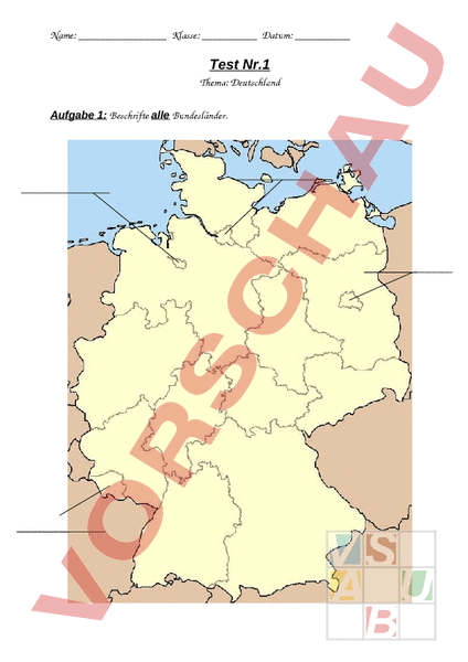 Arbeitsblatt: Test - Geographie - Deutschland