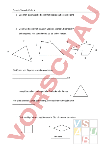 Arbeitsblatt: Dreieck-Viereck-Vieleck - Geometrie - Flächen