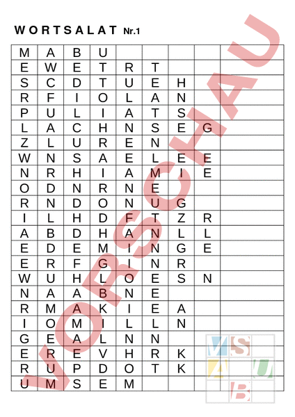 Arbeitsblatt: Wortsalat - Deutsch - Anderes Thema