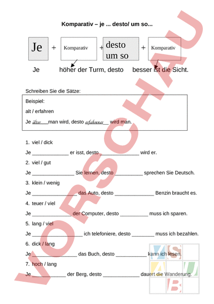 Arbeitsblatt: Komparativ - je... desto... - Deutsch - DaZ