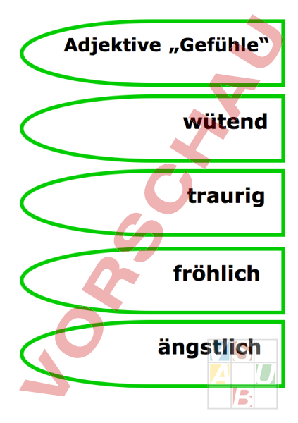Arbeitsblatt: Schreibfächer Adjektive Gefühle - Deutsch - Texte schreiben