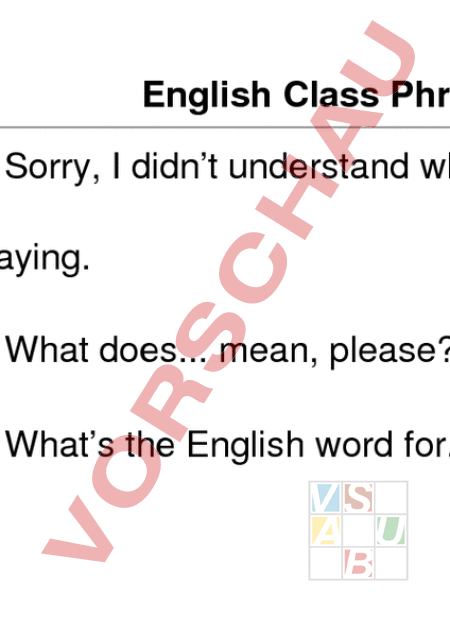 Arbeitsblatt: English Class Phrases - Englisch - Wortschatz
