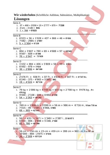 Arbeitsblatt: plus minus mal - Mathematik - Repetition