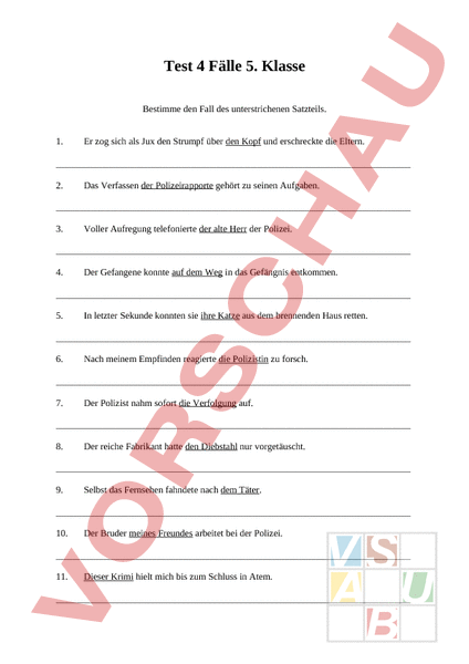 Arbeitsblatt: Test 4 Fälle - Deutsch - Grammatik