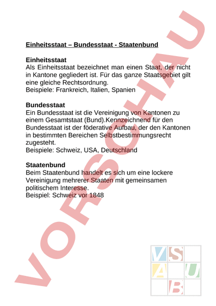 Arbeitsblatt: Staatenbund - Geschichte - Politik