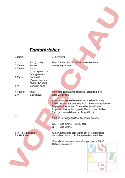 Arbeitsblatt: Fantatörtchen - Wirtschaft, Arbeit, Haushalt - Rezepte