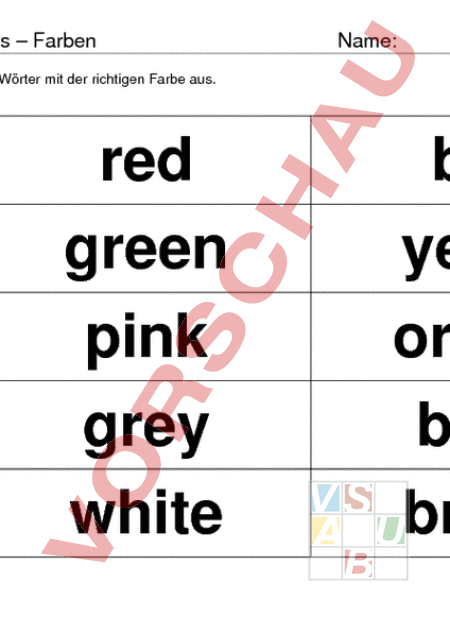 Arbeitsblatt: Colours - Englisch - Gemischte Themen