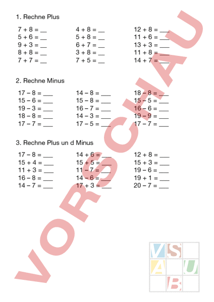 Arbeitsblatt: Plus und Minus - Mathematik - Repetition