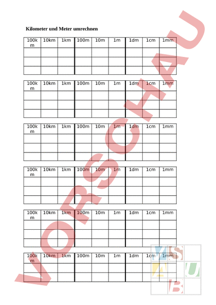 Arbeitsblatt: Umrechnungstabellen - Mathematik - Sachrechnen / Grössen