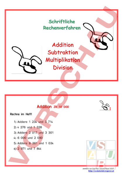 Arbeitsblatt: Schriftliche Rechnenverfahren - Mathematik - Gemischte Themen