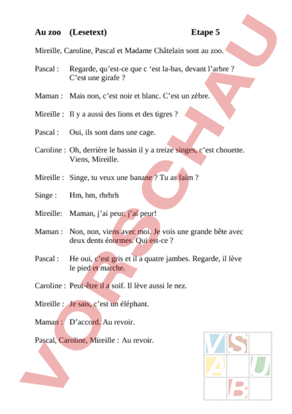 Arbeitsblatt: Lesetext Et.5 - Französisch - Textverständnis