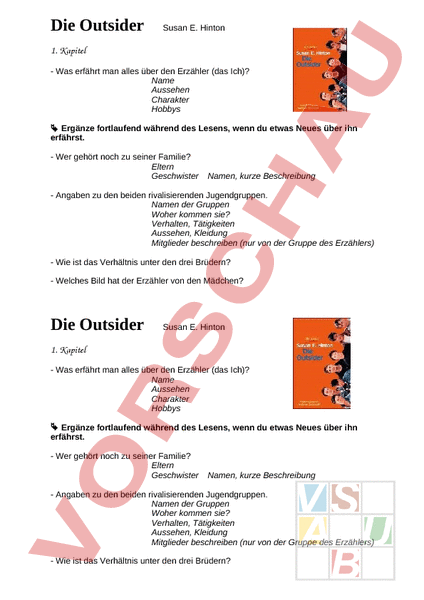Arbeitsblatt Die Outsider Deutsch Leseforderung Literatur