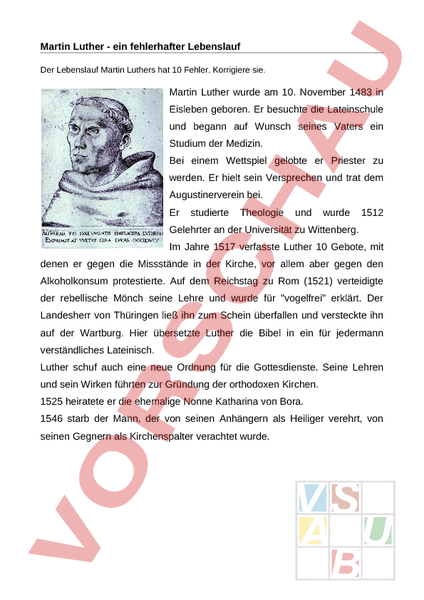 Arbeitsblatt Martin Luthers Lebenslauf Geschichte Neuzeit