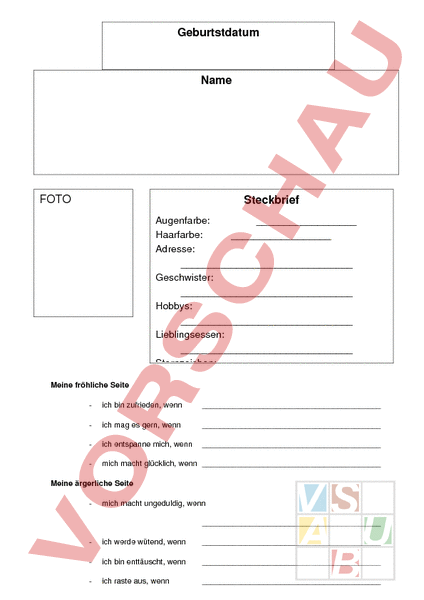 Arbeitsblatt: Steckbrief mit Foto - Diverses / Fächerübergreifend