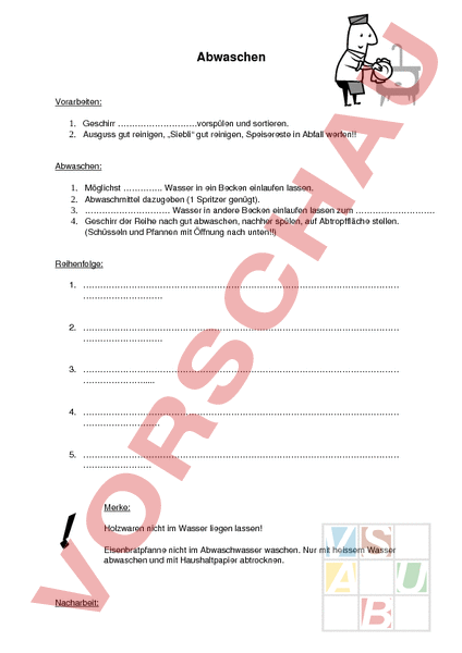Arbeitsblatt: Abwaschen - Wirtschaft, Arbeit, Haushalt - Gemischte Themen