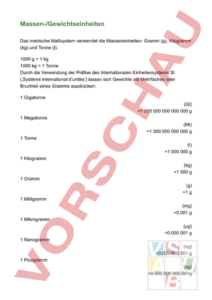 Arbeitsblatt Einheiten Massen Gewichtseinheiten Diverses 