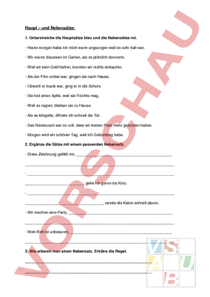Arbeitsblatt: Haupt- und Nebenstze - Deutsch - Grammatik