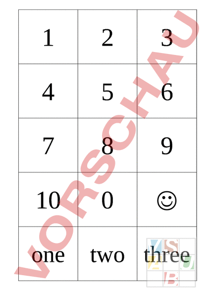 Arbeitsblatt: Zahlenmemory von 0 bis 10 - Englisch - Wortschatz