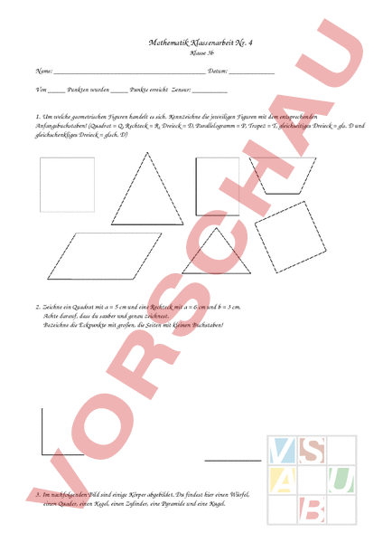 Arbeitsblatt: Geometrie - Geometrie - Gemischte Themen