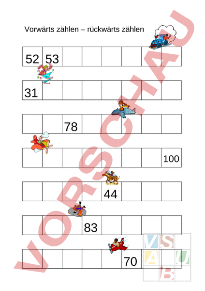 Arbeitsblatt: Zählen bis 100 - Mathematik - Zahlenbereiche
