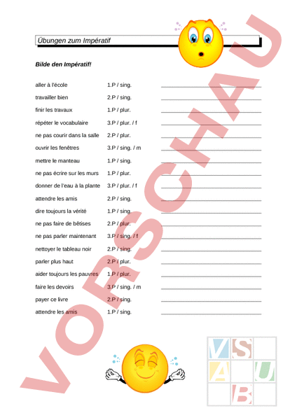 Arbeitsblatt: Imperatif - Französisch - Grammatik