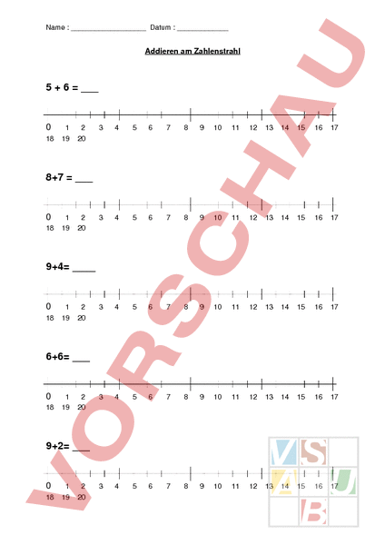 Arbeitsblatt: Addieren am Zahlenstrahl - Mathematik - Addition
