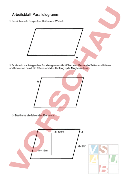 Arbeitsblatt: Arbeitsblatt Parallelogramm - Mathematik - Repetition