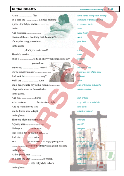 Arbeitsblatt Songtext In the ghetto Englisch Gemischte Themen