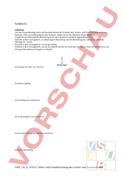 Arbeitsblatt: Selbst- und Fremdbeurteilung des Arbeits- und ...