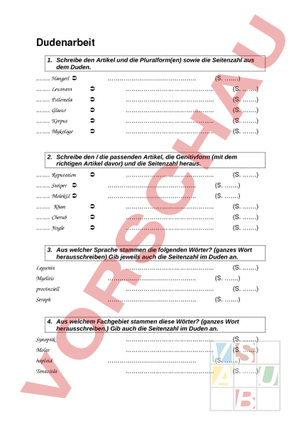 Arbeitsblatt: DUDEN - Deutsch - Rechtschreibung
