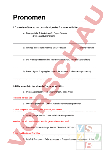Arbeitsblatt Pronomen
 Arbeitsblatt Arbeittsblatt Pronomen Deutsch Grammatik