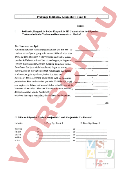 Arbeitsblatt Konjunktiv I Ii Prufung Deutsch Grammatik