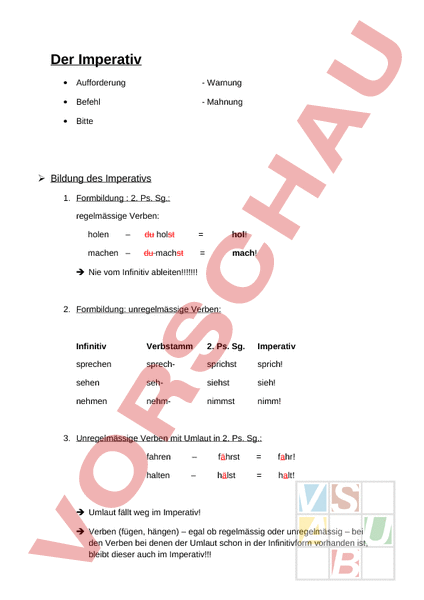 Arbeitsblatt: Imperativ - Deutsch - Grammatik